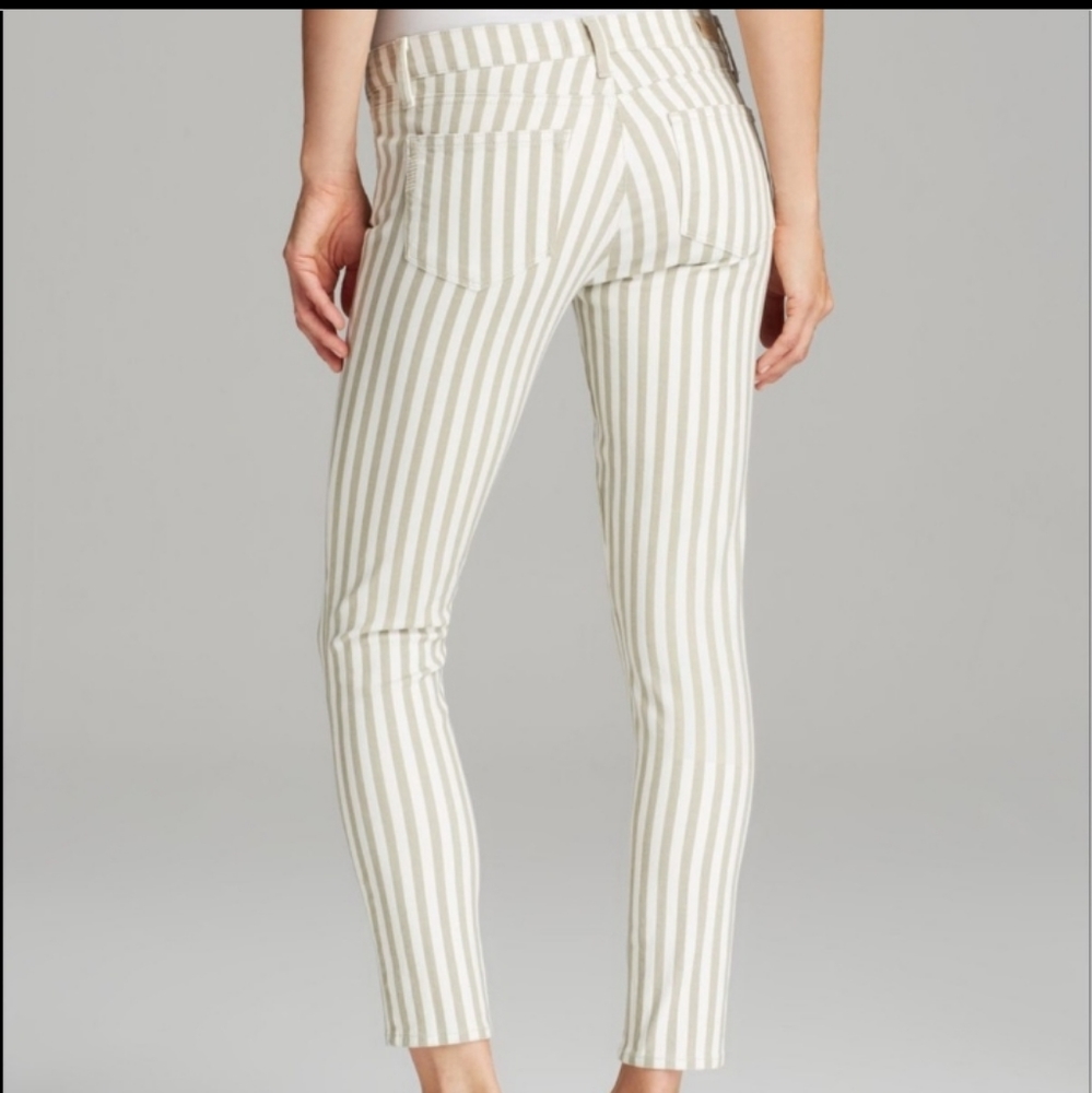 PAIGE VERDUGO ANKLE MIDRISE ULTRA SKINNY STRIPED JEANS DESERT KHAKI size 25